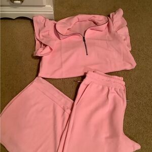 Pink Quarter-Zip Top and Pants Set